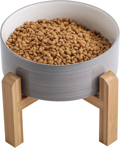 Vista 12 de Cuenco elevado de cerámica negro para perros con soporte de madera para razas pequeñas y medianas, plato de agua pesado, 6 pulgadas antideslizante
