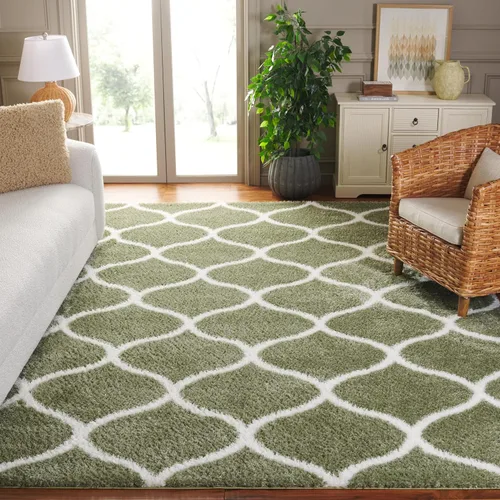 Vista 12 de SAFAVIEH Tahoe Shag Collection - Alfombra para pasillo, 2 x 9 pies, color beige y blanco, diseño de enrejado, no desprende pelusa y de fácil