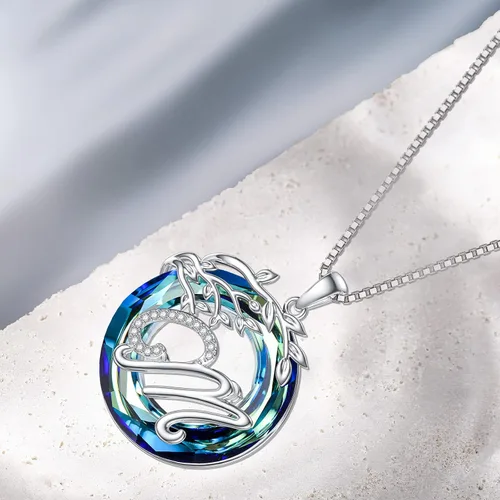 Vista 5 de TOUPOP Regalos para mujeres, collar con colgante de letra inicial de la A a la Z con círculo azul, joyería de cristal para mujeres, su madre