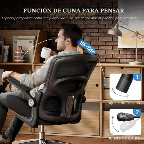Vista 6 de Silla ergonómica de oficina - Soporte lumbar ajustable Silla cómoda de malla resistente de 350 libras con brazos abatibles, sillas