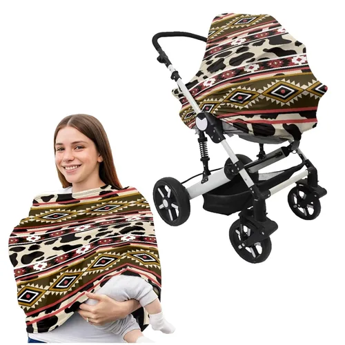 Vista 4 de Toldo de leopardo azteca bohemio para asiento de automóvil, para bebés, elegante funda de almohada de lactancia y lactancia transpirable, se adapta