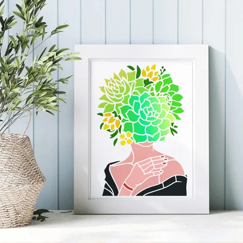 Vista 5 de FINGERINSPIRE Plantilla decorativa de pintura de niña suculenta de 11.7 x 8.3 pulgadas, plantilla de dibujo con patrón de plantas, plantilla