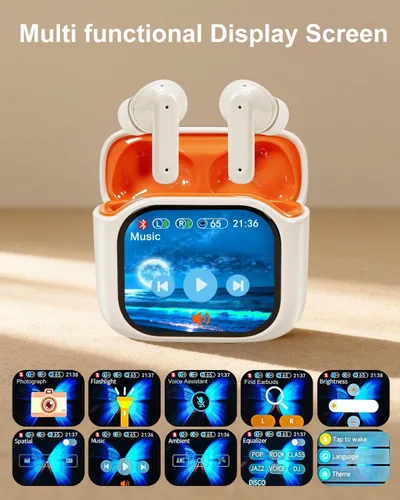 Vista 2 de Auriculares inteligentes con pantalla táctil, auriculares de pantalla táctil, auriculares inalámbricos Bluetooth 5.4, auriculares táctiles