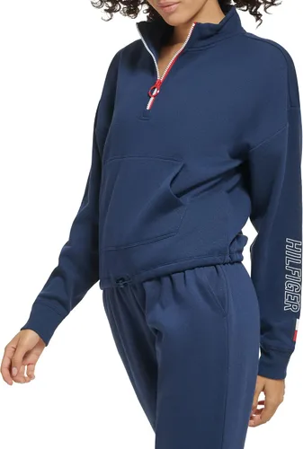 Vista 2 de Tommy Hilfiger Women's Gathered Hem with Bungee Kanga Pocket Ring Puller on Zipper Quarter Zip