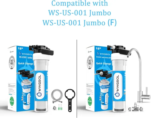 Vista 2 de WINGSOL Filtro de agua Jumbo para debajo del fregadero, reduce metales pesados, cloro, alcalinización, de larga duración, 5 en 1, funciona