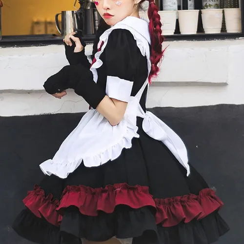 Vista 3 de CRFASIBE Vestidos de sirvienta de anime francés delantal de sirvienta, disfraz de cosplay