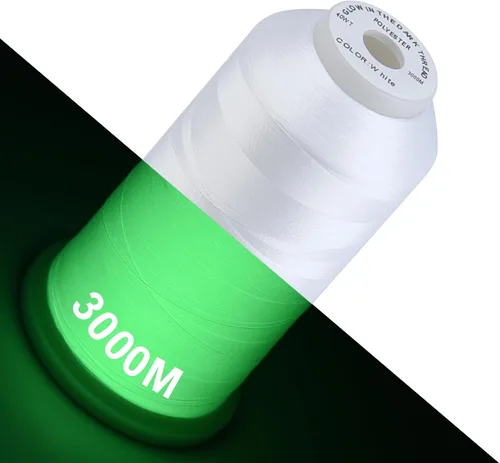 Vista 7 de Simthread Hilo que brilla en la oscuridad 30WT 2500 yardas blanco Emisión de luz azul para bordar y coser