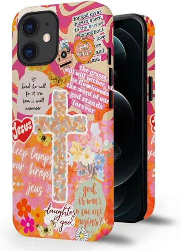 Vista 7 de DAIZAG Funda compatible con iPhone 11, funda duradera de protección contra golpes para niñas y mujeres, cruz bíblica, collage de flores