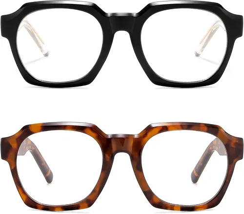 Vista 5 de AMOMOMA - Paquete de 2 gafas de lectura retro cuadradas para mujeres y hombres, montura de ordenador con bisagra de resorte y protección contra luz