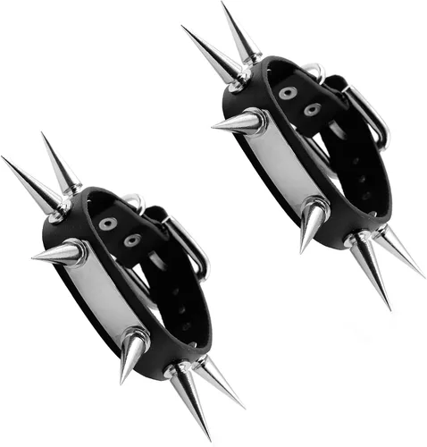 Vista 11 de Eigso Steampunk Retro Spike Cuff Bracelet para hombres y mujeres (negro)