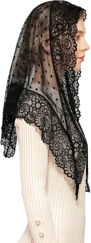 Vista 3 de Wgior Triángulo Vintage Inspirado Encaje Capilla Velos Católica Masa Cabeza Cubierta Bufanda Mantilla Velos para Iglesia