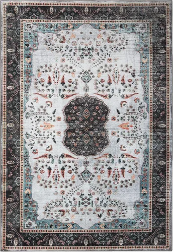 Vista 17 de SUPERIOR Medallion - Alfombra lavable, respaldo de algodón, alfombra para mesa de comedor, alfombra para vestíbulo, de fácil cuidado, alfombra Negro