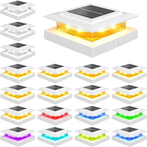 Vista 23 de NIORSUN - Luces solares de poste de 4 x 4 que cambian de color, luz solar para poste, paquete de 12 unidades, color blanco RGB Solar Post Cap Lights