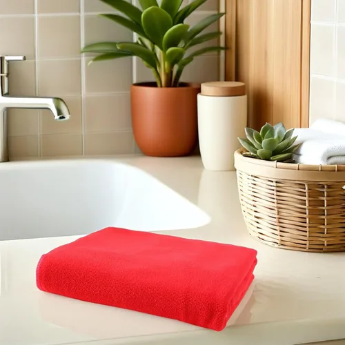 Vista 4 de Toalla de baño de secado rápido, extra grande, toalla ligera para spa, playa, natación, camping, color rojo