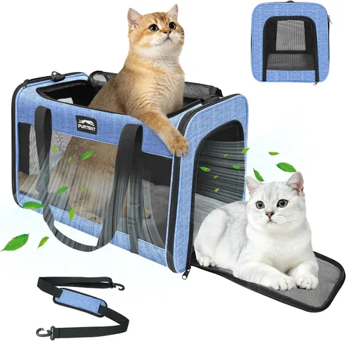 Vista 11 de Transportador de gatos para perros pequeños, medianos y grandes, transportador de gatos de lados suaves, transportador de viaje para mascotas, bolsa