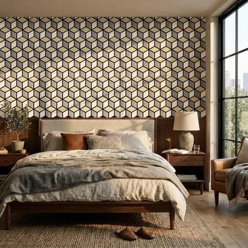 Vista 2 de Paquete de 4 paneles de pared acústicos, PVC 3D de 27 x 18 pulgadas, paneles de pared de madera insonorizados para decoración de pared