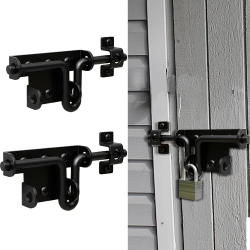 Vista 8 de Pestillo de puerta de perno deslizante resistente para valla de madera, pestillo de puerta de granero de 2 vías con orificio para candado, pestillo