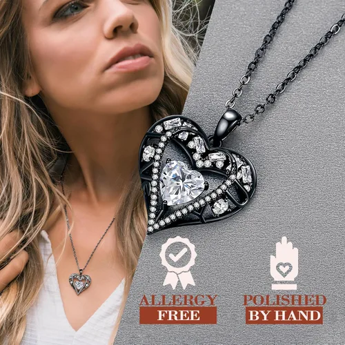 Vista 76 de Collar de cristal de 5 corazones, chapado en oro rosa de 18 quilates, colgante con cadena de plata de ley 925 de 18 + 2 pulgadas, joyería de piedra