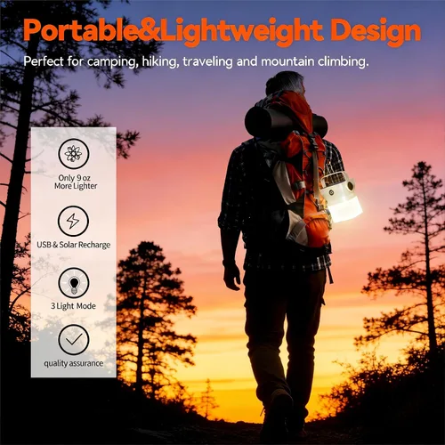 Vista 5 de V.C Formark - Linterna solar para campamento, carga dual (USB-C y solar), pantalla de batería, 3 modos + linterna, ligera para campamento y cortes