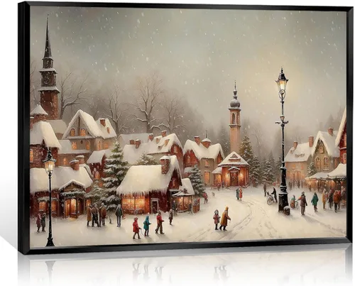 Vista 17 de Huabsad Arte de pared vintage de Navidad, retro, del siglo XVIII, rústico, naturaleza, paisaje, pósteres de lienzo de pueblo de invierno, famosas
