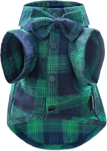 Vista 13 de MAMORE Vestido tipo camisa para perro, camisa de lazo de príncipe perrito, atuendo formal casual para mascotas para perros pequeños, medianos