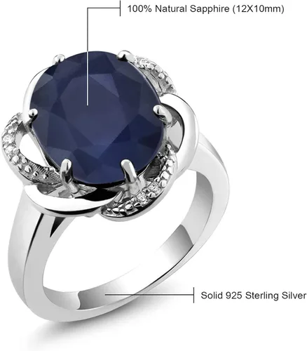Vista 6 de Gem Stone King 925 Sterling Silver Blue Sapphire Women's Engagement Ring (5.07 Cttw Gemstone Birthstone, Available 5,6,7,8,9)