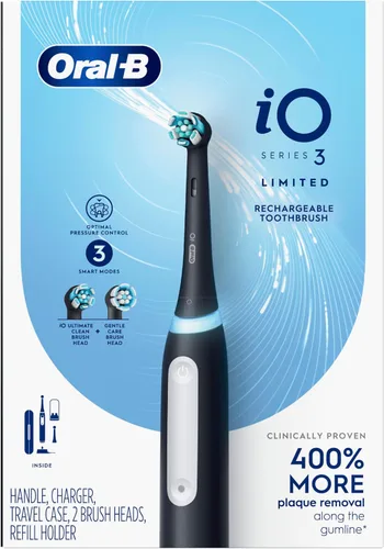 Vista 9 de Oral-B iO Deep Clean Cepillo de dientes recargable eléctrico, negro con iO Series 3 Limited, 2 cabezales de cepillo y estuche de viaje - Sensor