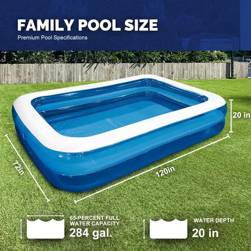 Vista 5 de Juego de piscina inflable con anillo superior para jardín, prado, campo, piscina redonda, color azul