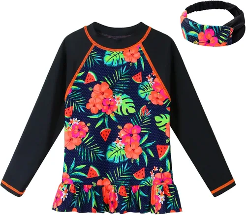 Vista 11 de TFJH E Traje de baño de manga larga para niñas y niños con protección UPF 50+ Un 2shark Royalblue Long