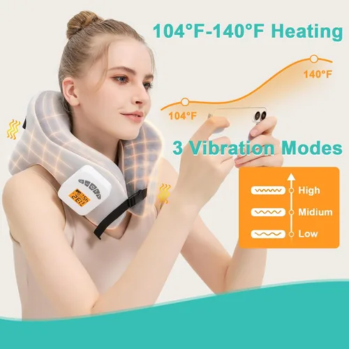Vista 4 de AOBOCO Masajeador de cuello inalámbrico con calor, almohada de cuello calentada recargable de 5000 mAh para viajes, relajación de cuello, almohada