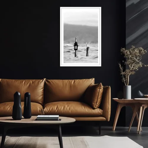 Vista 2 de Acqooeakt Póster retro de mujer con champán en la playa, arte de pared en blanco y negro, impresión feminista, carrito de bar, decoración de pared