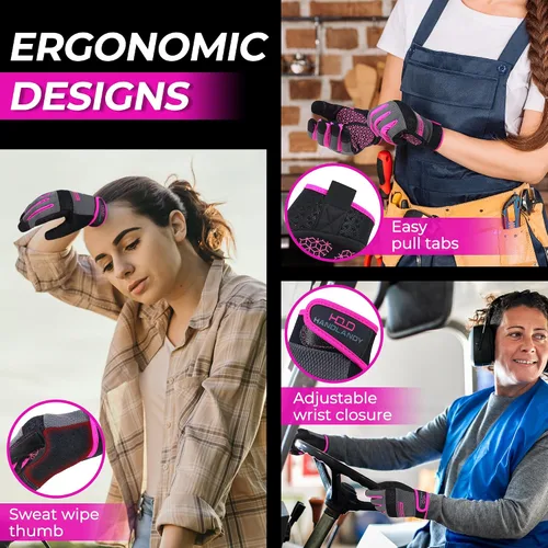 Vista 5 de HANDLANDY Guantes de trabajo para mujer, guantes de jardinería de cuero transpirable para mantenimiento de patio, protección de manos con pantalla