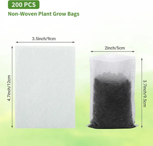 Vista 2 de GREANER 200 bolsas de vivero de plantas, 3.5 x 4.7 pulgadas, bolsas de cultivo de plantas de tela biodegradable no tejida, macetas de plantas