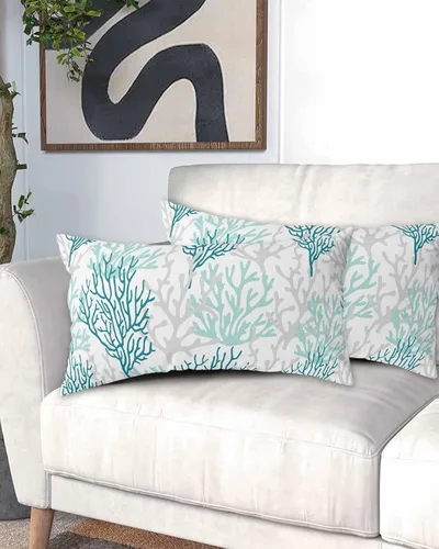 Vista 29 de DecorLovee Juego de 2 fundas de almohada de playa de verano, tamaño estándar, material de microfibra, oceánico, costero, aguamarina, beige, funda