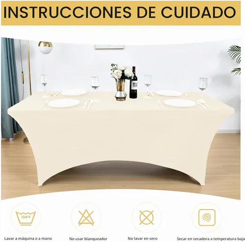 Vista 6 de Paquete de 2 Cubiertas de Mesa de Spandex de 4 pies para Mesas Plegables Rectangulares - Manteles Elásticos Ajustados Resistentes a las Arrugas Beige