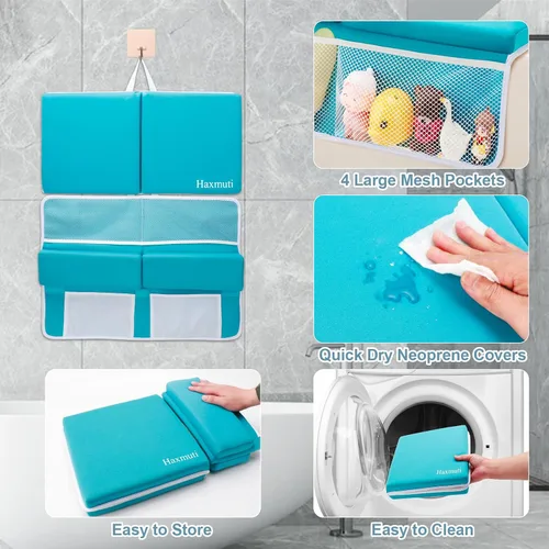 Vista 5 de Juego de rodilleras y coderas de baño, almohadilla gruesa y de secado rápido para rodillas y brazos, almohadillas extragrandes para baño de bebé
