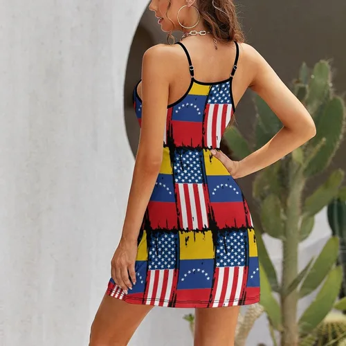 Vista 4 de USA Venezuela Flag Women's Spaghetti Strap Dress Party Mini Adjustable Sundress Casual Beach