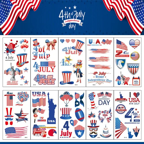 Vista 8 de Hying 10 tatuajes patrióticos del 4 de julio temporales para niños y adultos, bandera estadounidense, patrióticos temporales para decoración del 4