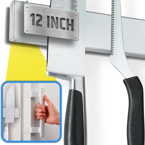 Vista 15 de Adhesivo fuerte (sin taladro) Soporte magnético para cuchillos para pared, tira profesional de cuchillos de 10 pulgadas, no necesita tornillos