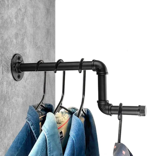 Vista 5 de Sumnacon Barra de ropa industrial de 15.3 pulgadas, perchero de hierro rústico con tornillos, resistente soporte para ropa de tubería