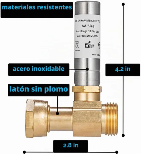 Vista 3 de Paquete de 2 pararrayos de martillo de agua, lavadora 3/4 absorbe golpes y reduce el ruido, lavadora de lavandería, válvula de golpeo, manguera