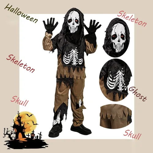 Vista 2 de DSplay Disfraces de zombi de fantasma de terror para niños, Multicolorido