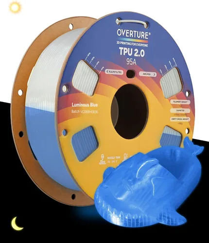 Vista 44 de OVERTURE - Filamento de TPU de 1/16 pulgadas, rollo flexible de poliuretano termoplástico, impresora 3D suave, 95A, carrete de 2.2 libras, precisión