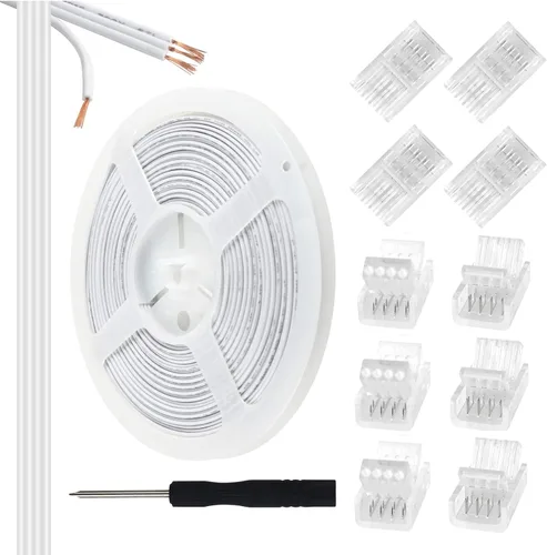 Vista 10 de RGBZONE 10 piezas de 2 pines de 8 mm de tira LED a conectores de cable y 10 m/32.8 pies de cable de extensión de 2 pines para tiras de luces LED