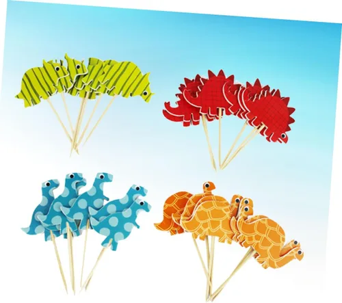 Vista 8 de Dinosaur Cake Toppers 96pcs Paper Cartoon Birthday Party Decorations