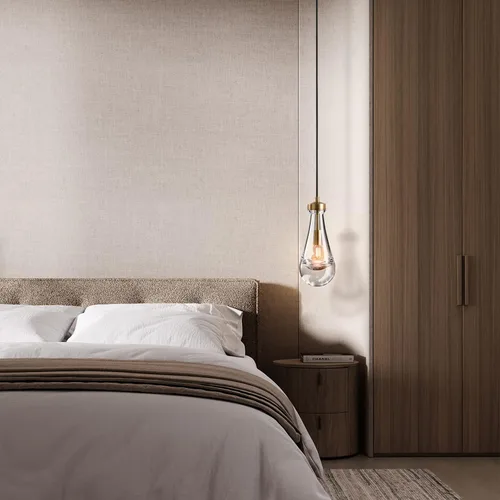 Vista 7 de Lámpara colgante moderna, diseño de gota de lluvia, lámpara de techo de cristal para interiores, 5 pies de profundidad x 12.5 pies de alto, latón