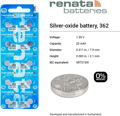 Vista 2 de Renata 362 batería de reloj, paquete de 5 unidades.