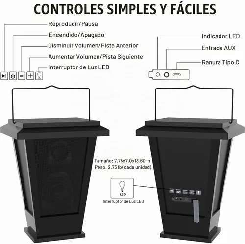 Vista 7 de pohopa - Altavoces solares Bluetooth para exteriores, emparejamiento de múltiples altavoces, impermeables