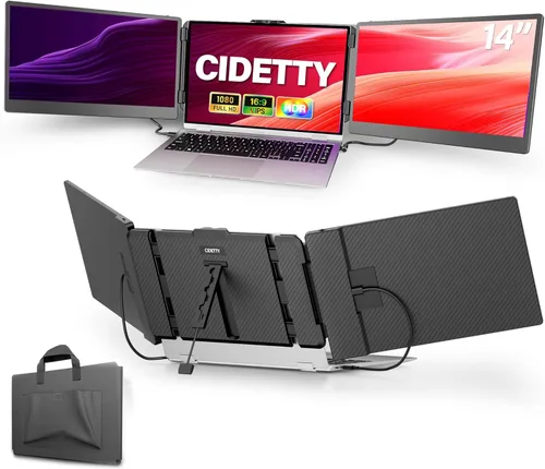 Vista 9 de Extensor de pantalla para portátil de 0.27 pulgadas, ultrafino, monitor portátil dual de 14 pulgadas FHD 1080P IPS, USB-C/HDMI Plug & Play pantalla