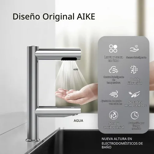 Vista 3 de AIKE Grifo Air Tap Secador de Manos de Alta Velocidad Lavado+Seco Modelo AK7130, Cromo